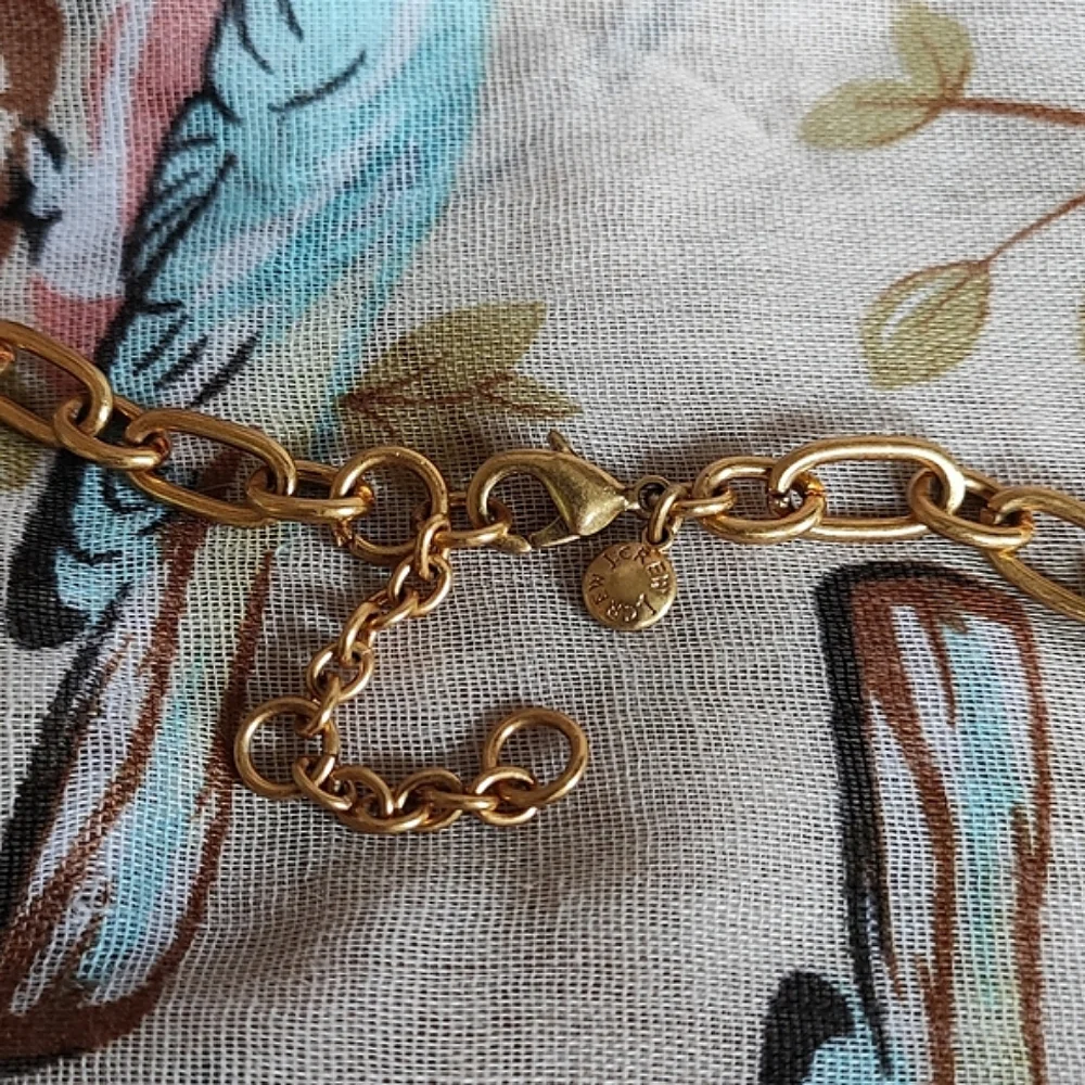 J. Crew Faux Brown Mottled Nude Tortoise Link Brass Tone Light Weight Necklace